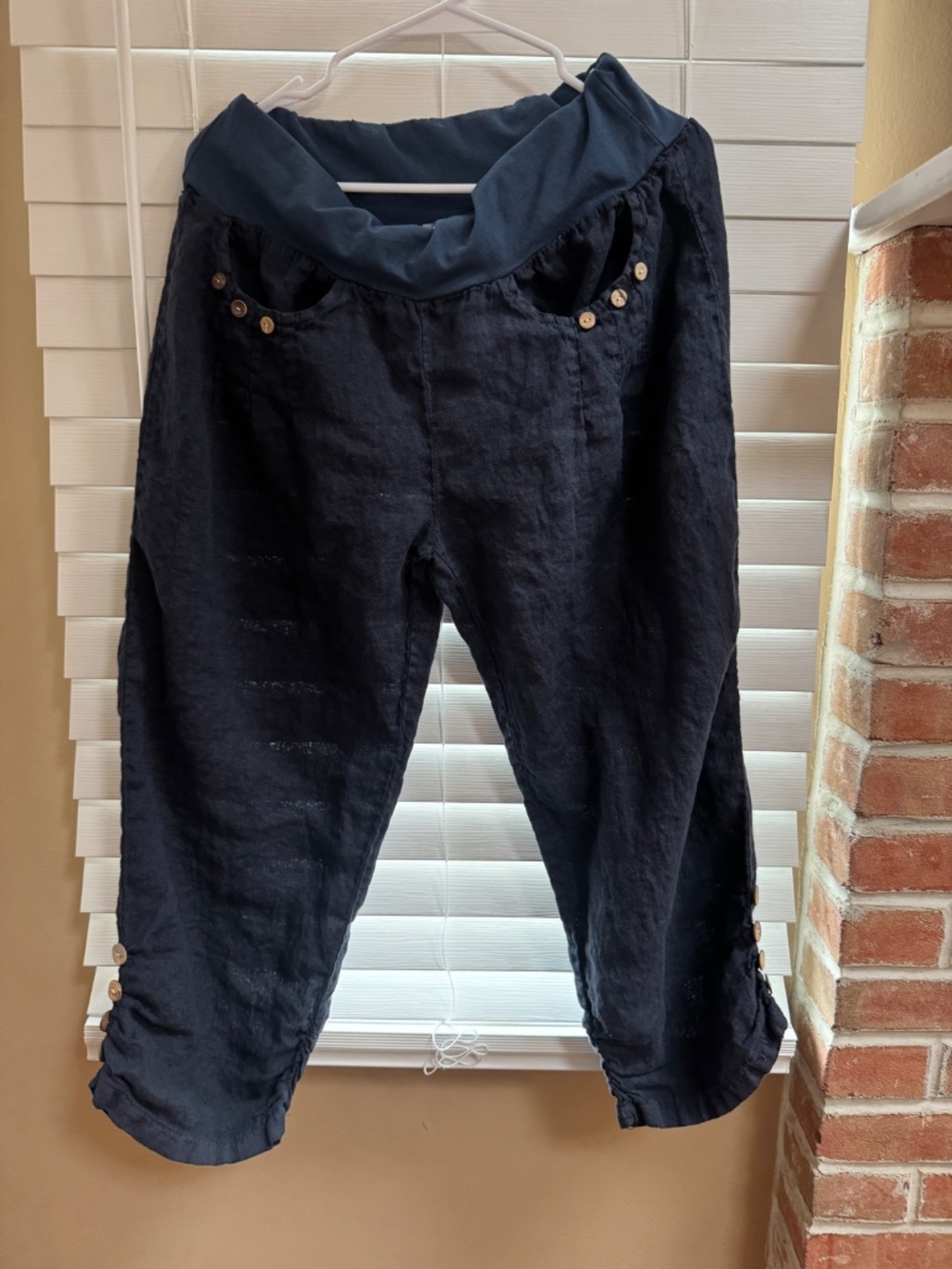 Linen Blend Skirt with Soft Elastic Waistband — Slate Blue